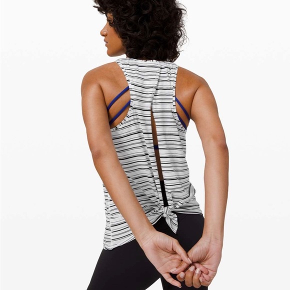 Lululemon All Tied Up Tank Cut Back Stripe White Black - Picture 2 of 4
